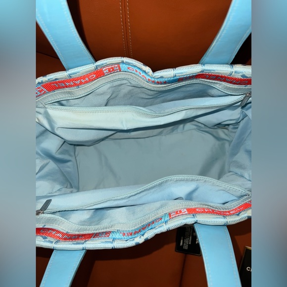 Authentic Chanel Travel Line light Blue Jacquard Nylon tote, with auth card - Picture 9 of 17